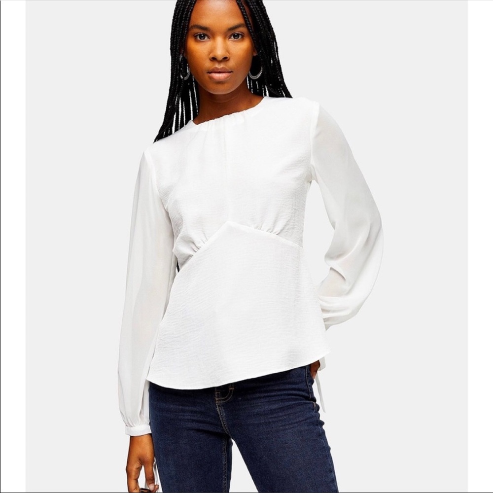 TopShop Chiffon White Sheer Sleeve Blouse Size 2